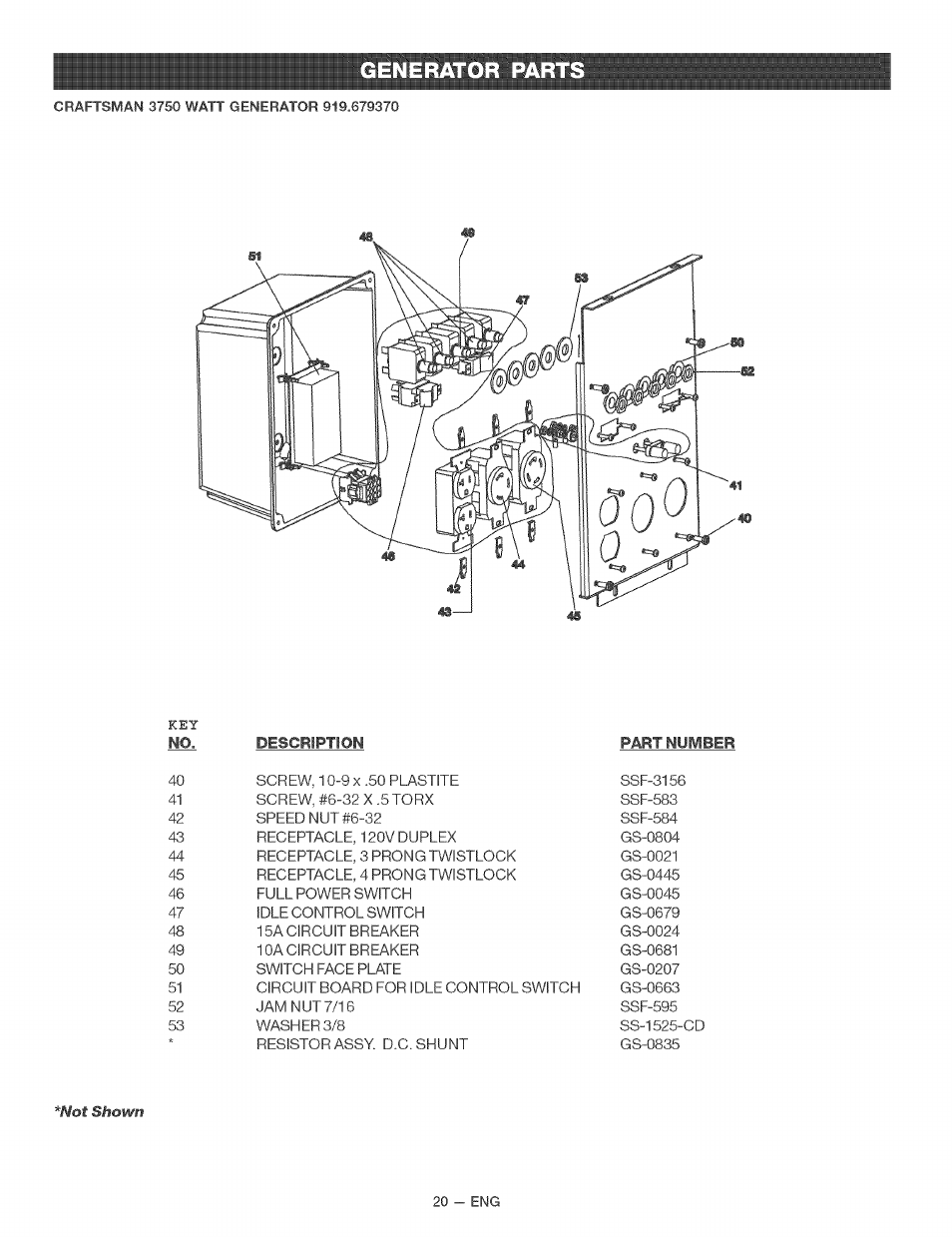 Generator part | Craftsman 919.679370 User Manual | Page 20 / 34