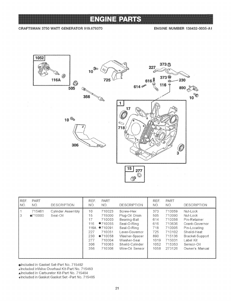 Engine parts | Craftsman 919.679370 User Manual | Page 21 / 34