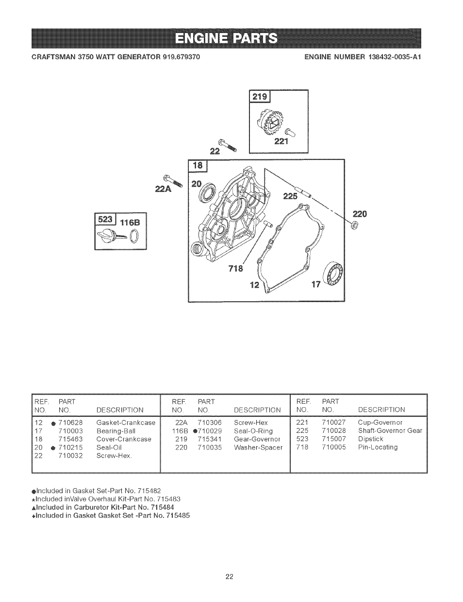 116b, Engine part | Craftsman 919.679370 User Manual | Page 22 / 34