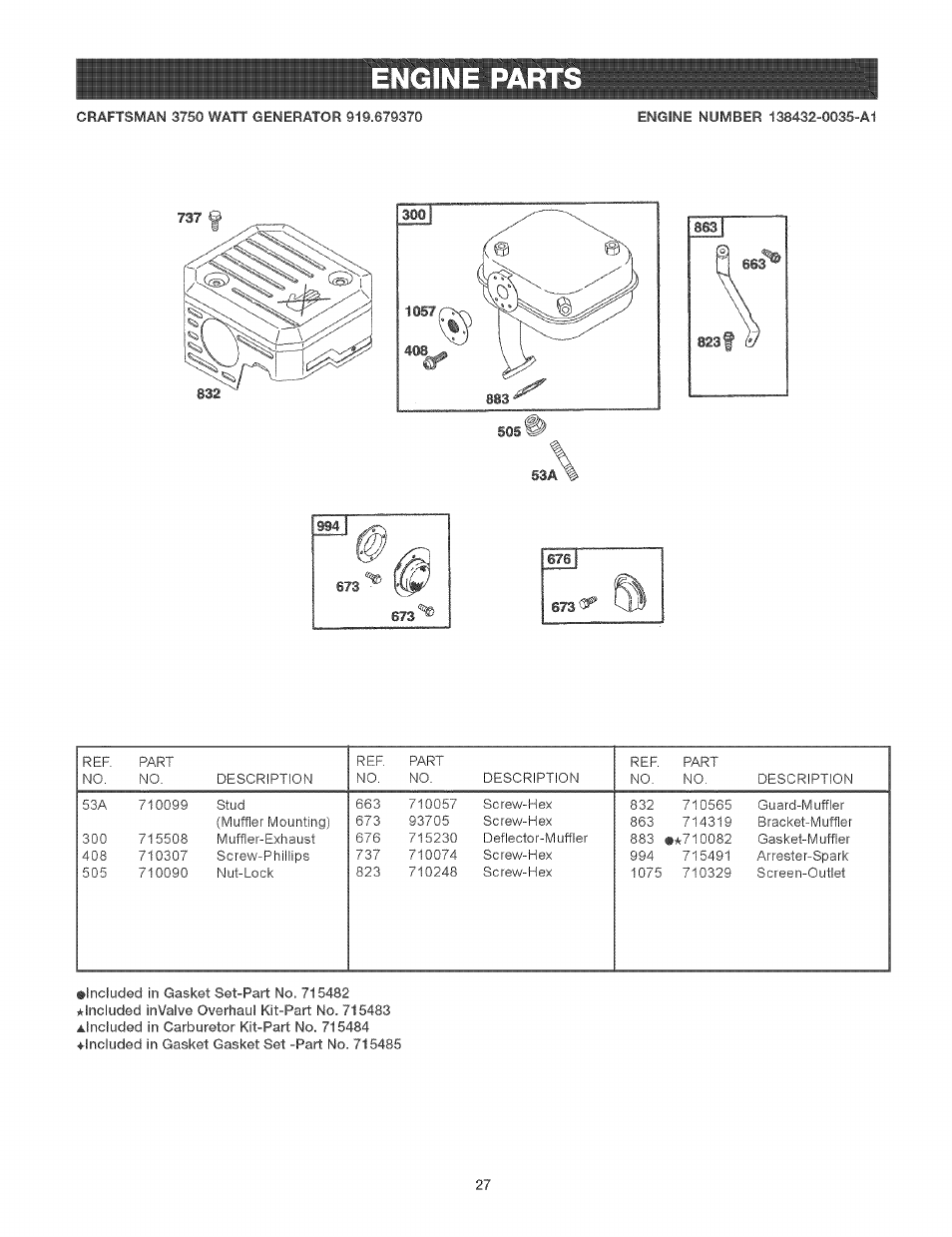 Engine parts | Craftsman 919.679370 User Manual | Page 27 / 34