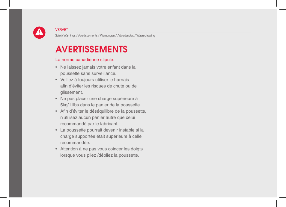 Avertissements | phil&teds verve 2014 User Manual | Page 16 / 72