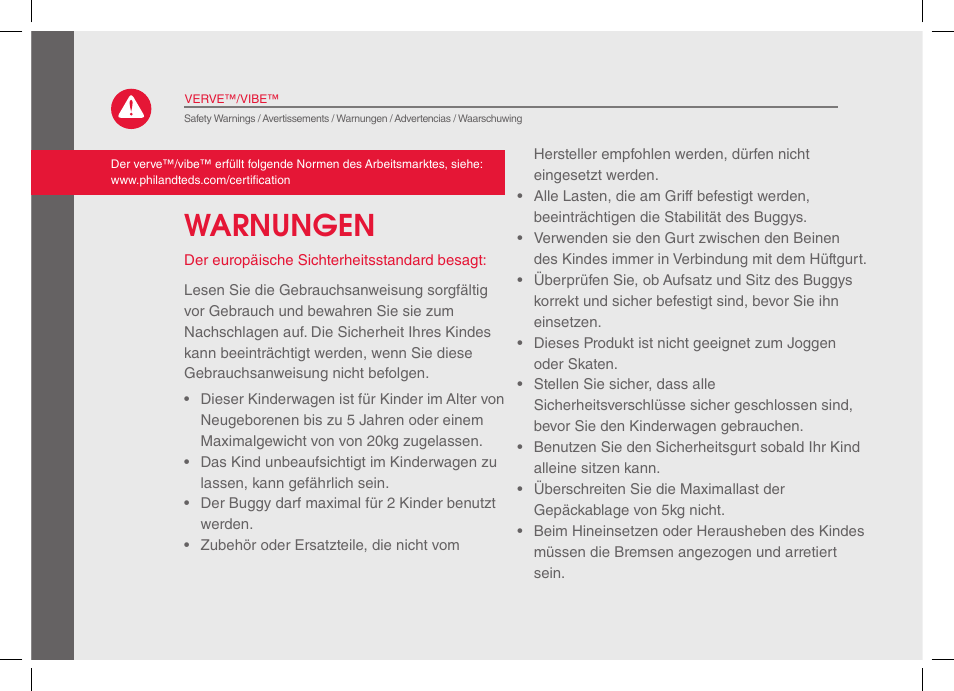 Warnungen | phil&teds verve 2014 User Manual | Page 22 / 72