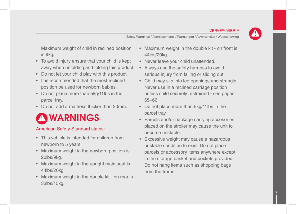 Warnings | phil&teds verve 2014 User Manual | Page 7 / 72