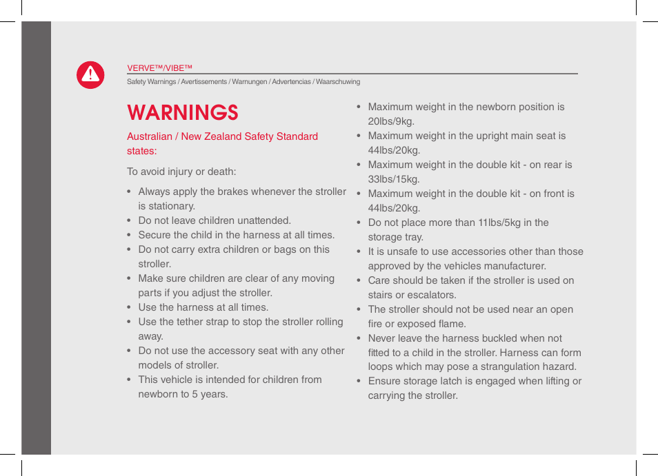 Warnings | phil&teds verve 2014 User Manual | Page 8 / 72