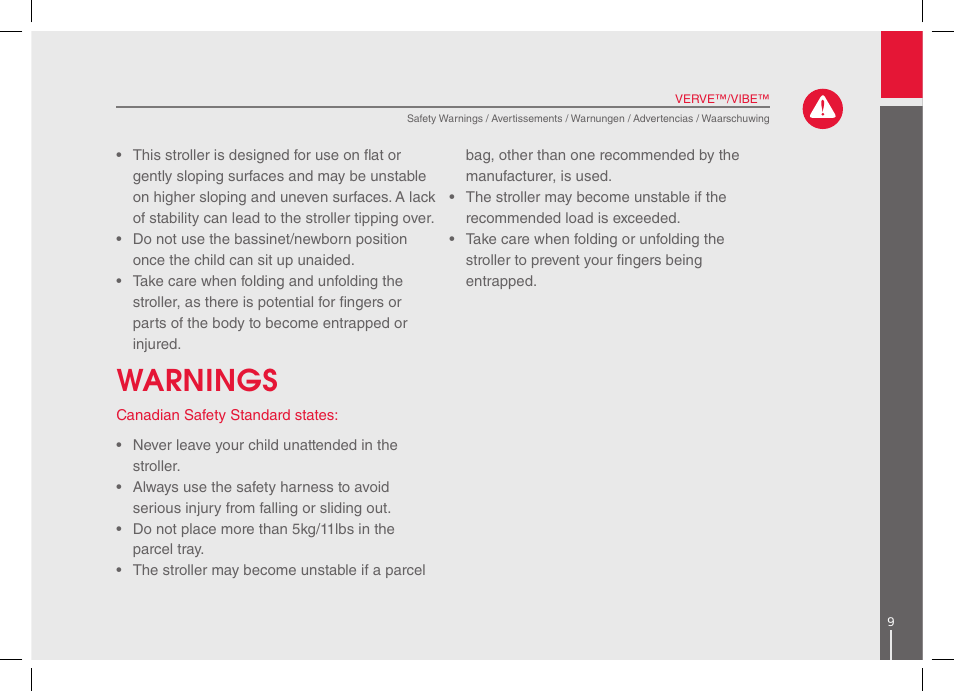 Warnings | phil&teds verve 2014 User Manual | Page 9 / 72