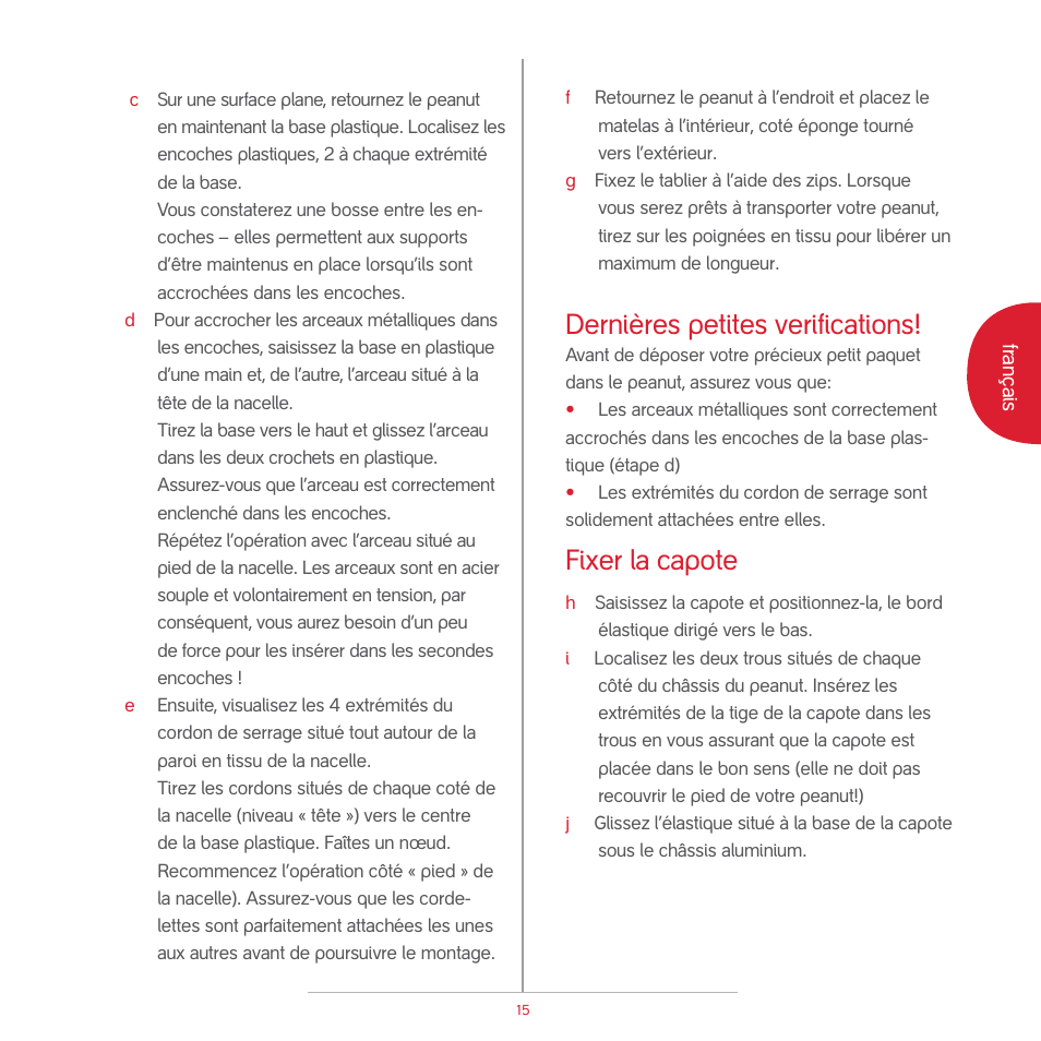 Dernières petites verifications, Fixer la capote | phil&teds peanut User Manual | Page 17 / 62