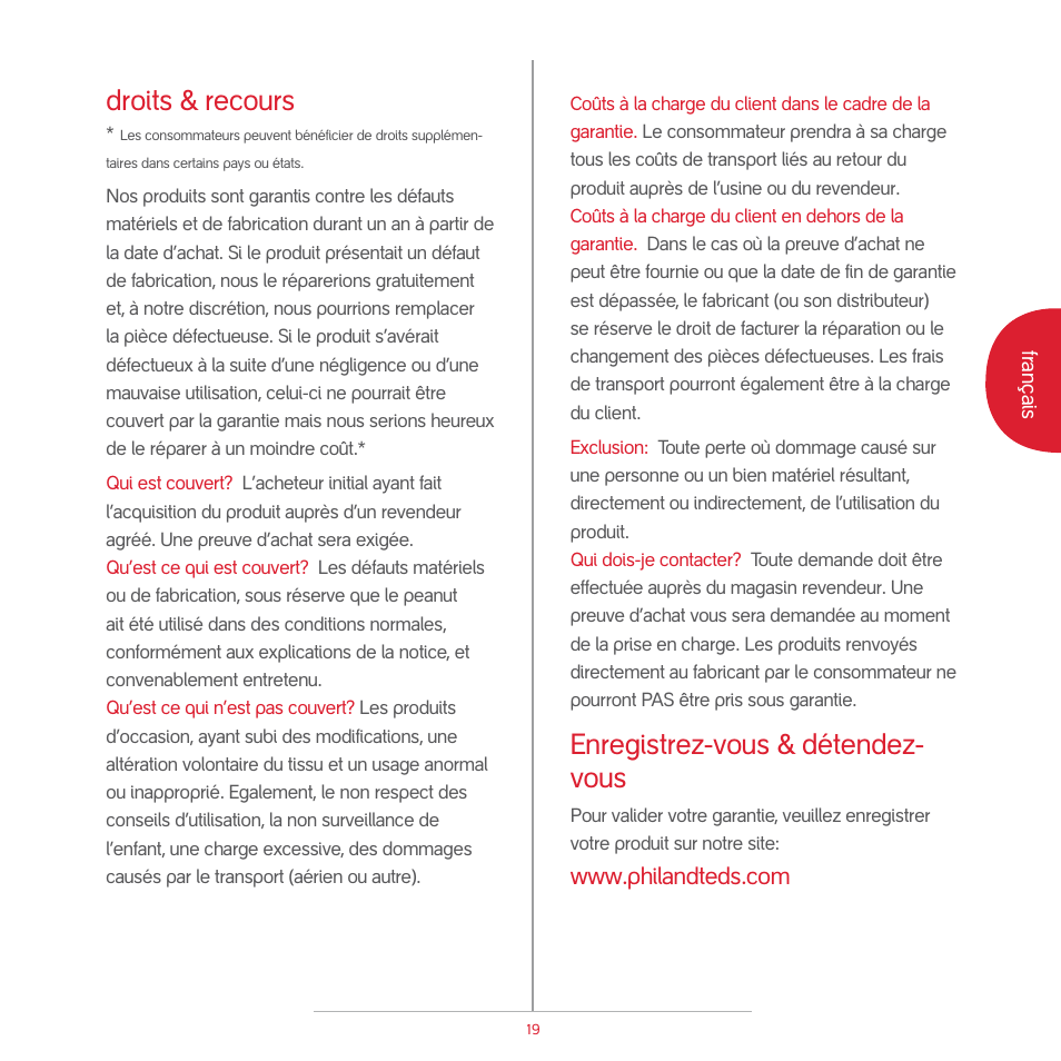 Droits & recours, Enregistrez-vous & détendez- vous | phil&teds peanut User Manual | Page 21 / 62