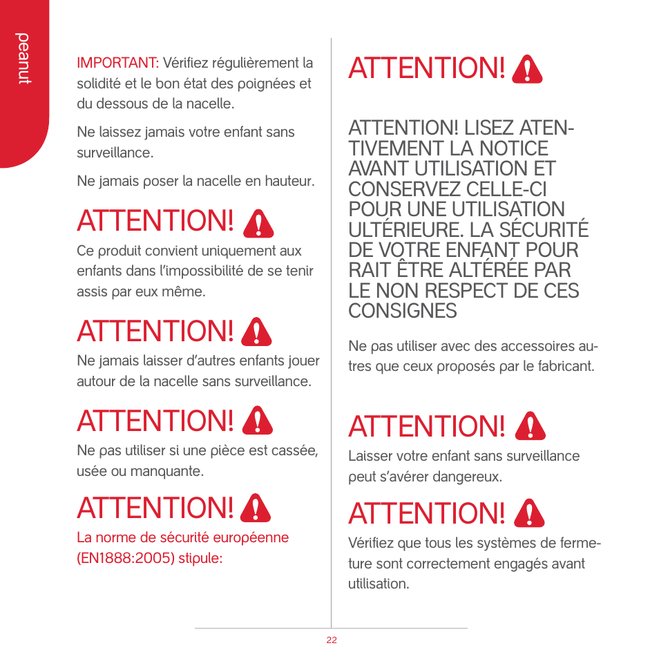 Attention | phil&teds peanut User Manual | Page 24 / 62