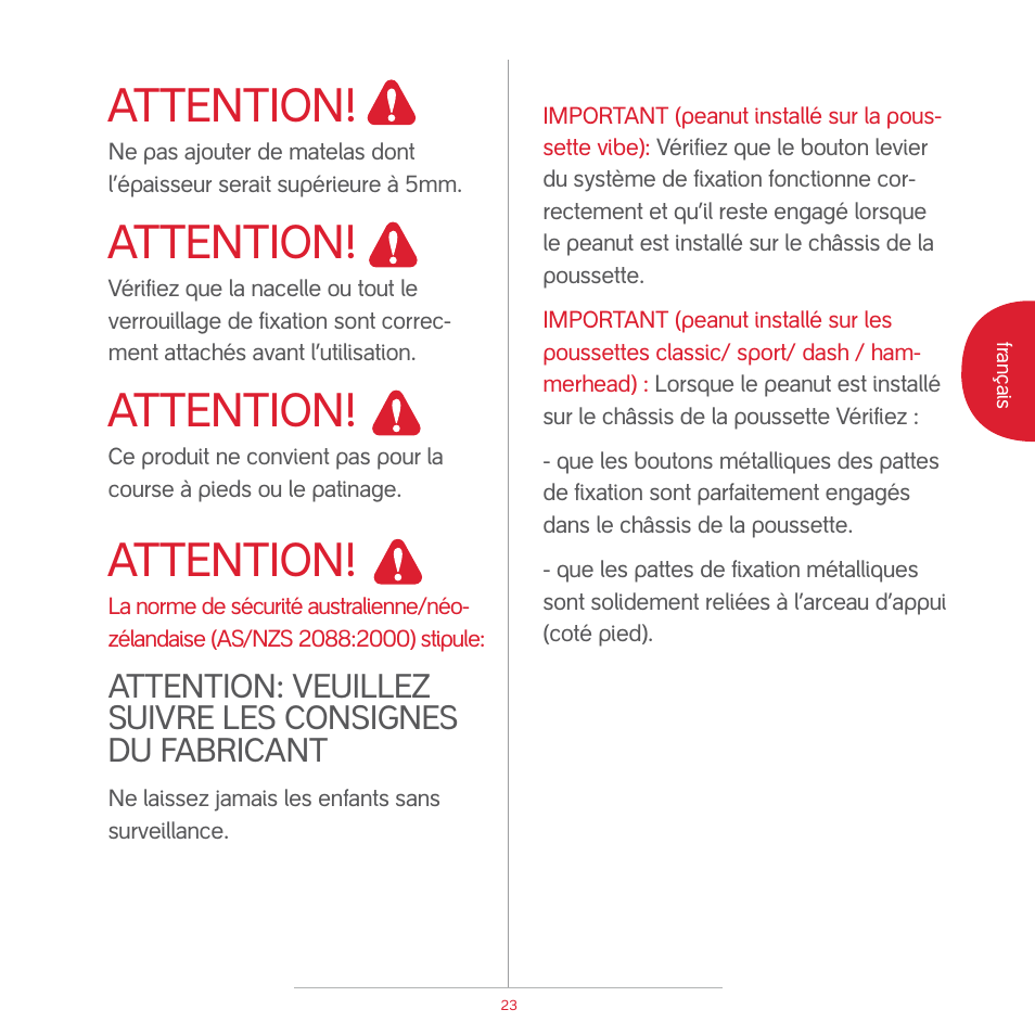 Attention | phil&teds peanut User Manual | Page 25 / 62