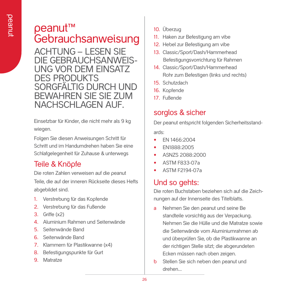 Peanut gebrauchsanweisung, Peanut, Teile & knöpfe | Sorglos & sicher, Und so gehts | phil&teds peanut User Manual | Page 28 / 62