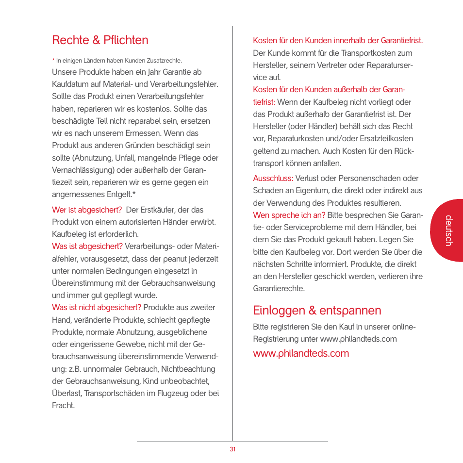Rechte & pflichten, Einloggen & entspannen | phil&teds peanut User Manual | Page 33 / 62