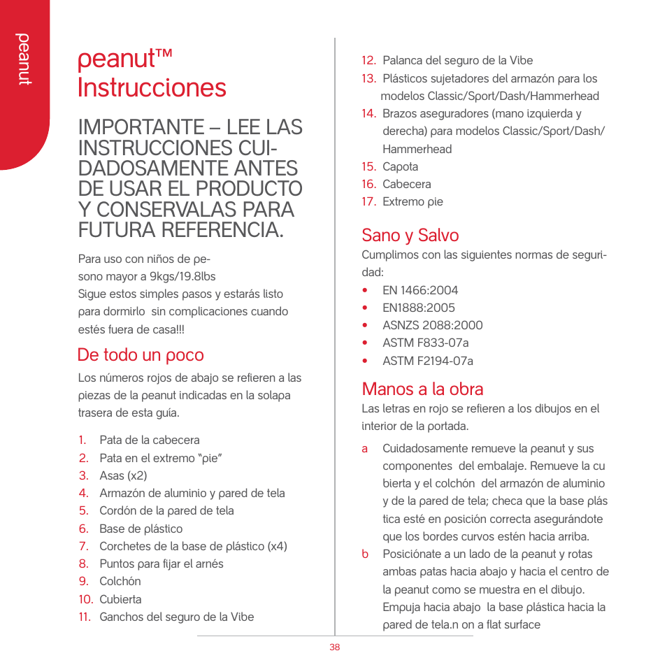 Peanut instrucciones, Peanut, Sano y salvo | Manos a la obra, De todo un poco | phil&teds peanut User Manual | Page 40 / 62