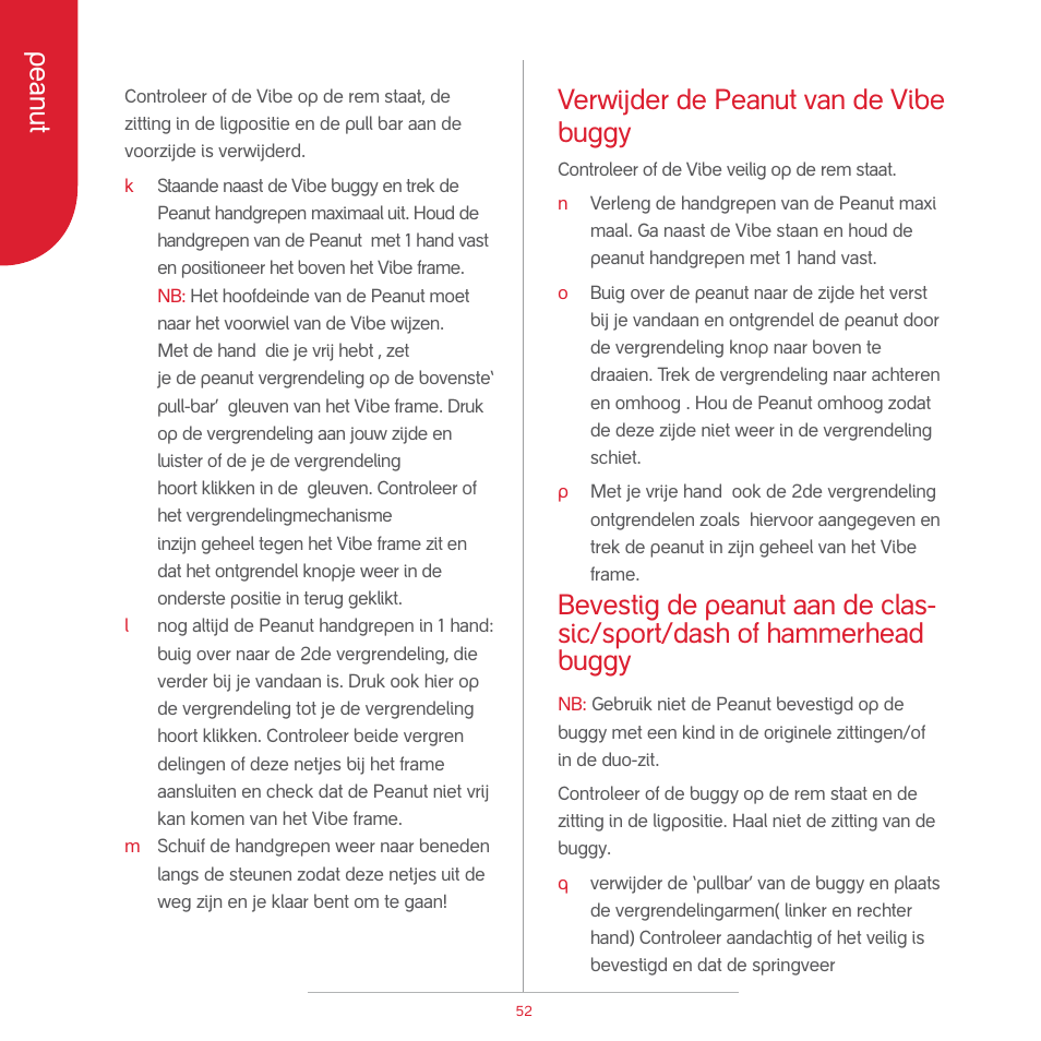 Peanut, Verwijder de peanut van de vibe buggy | phil&teds peanut User Manual | Page 54 / 62