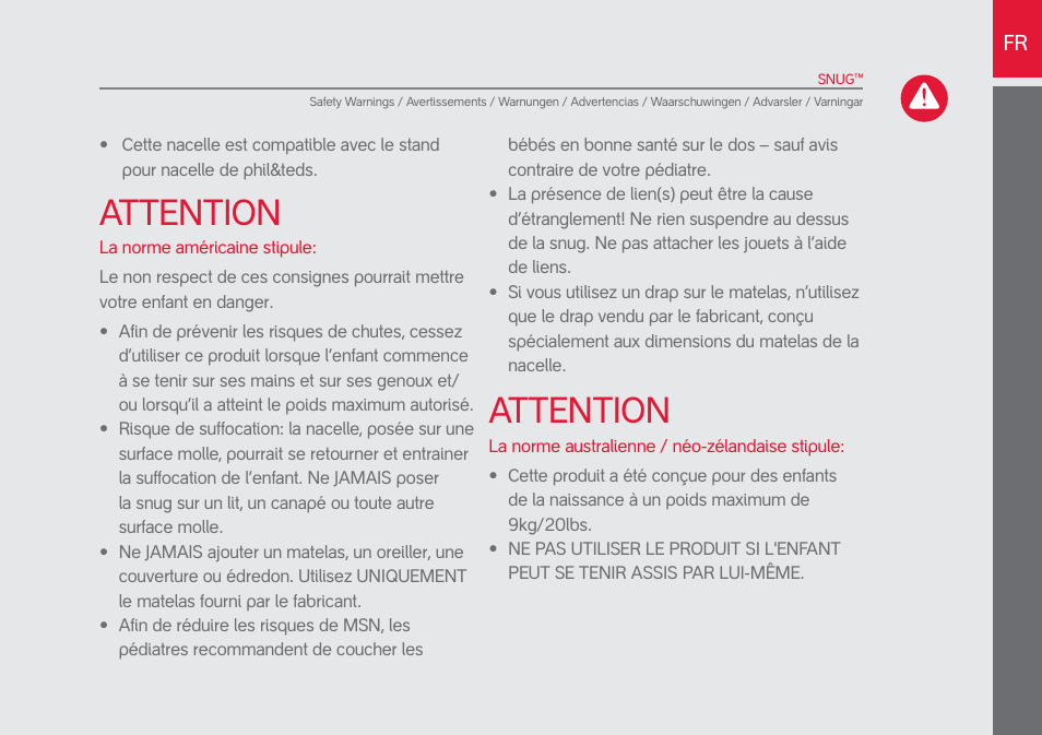 Attention | phil&teds snug User Manual | Page 11 / 30