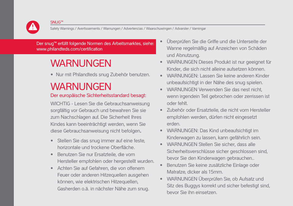 Warnungen | phil&teds snug User Manual | Page 14 / 30