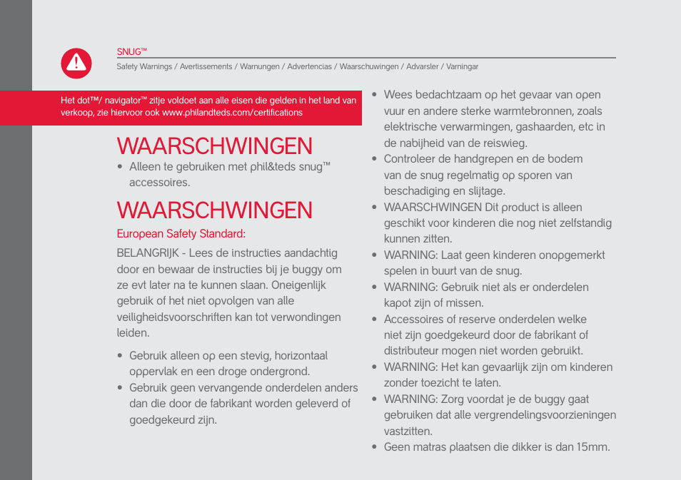 Waarschwingen | phil&teds snug User Manual | Page 22 / 30