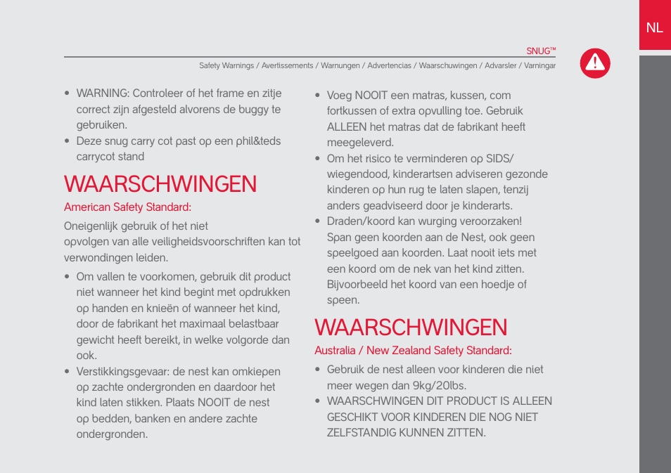 Waarschwingen | phil&teds snug User Manual | Page 23 / 30