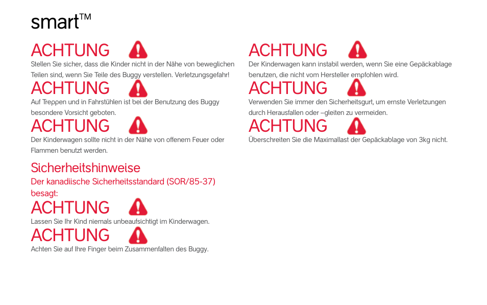 Smart, Achtung | phil&teds smart (pre-2013) User Manual | Page 31 / 49