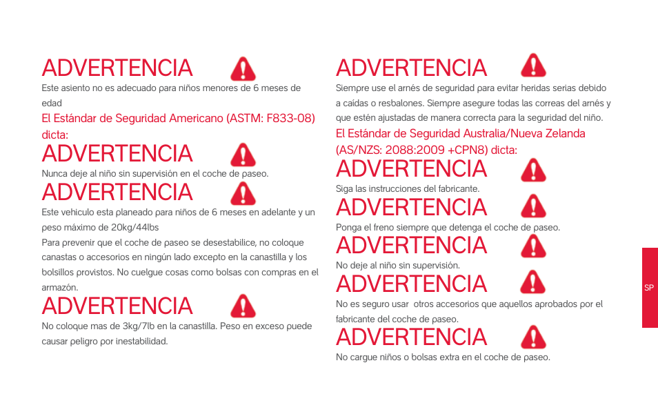 Advertencia | phil&teds smart (pre-2013) User Manual | Page 38 / 49