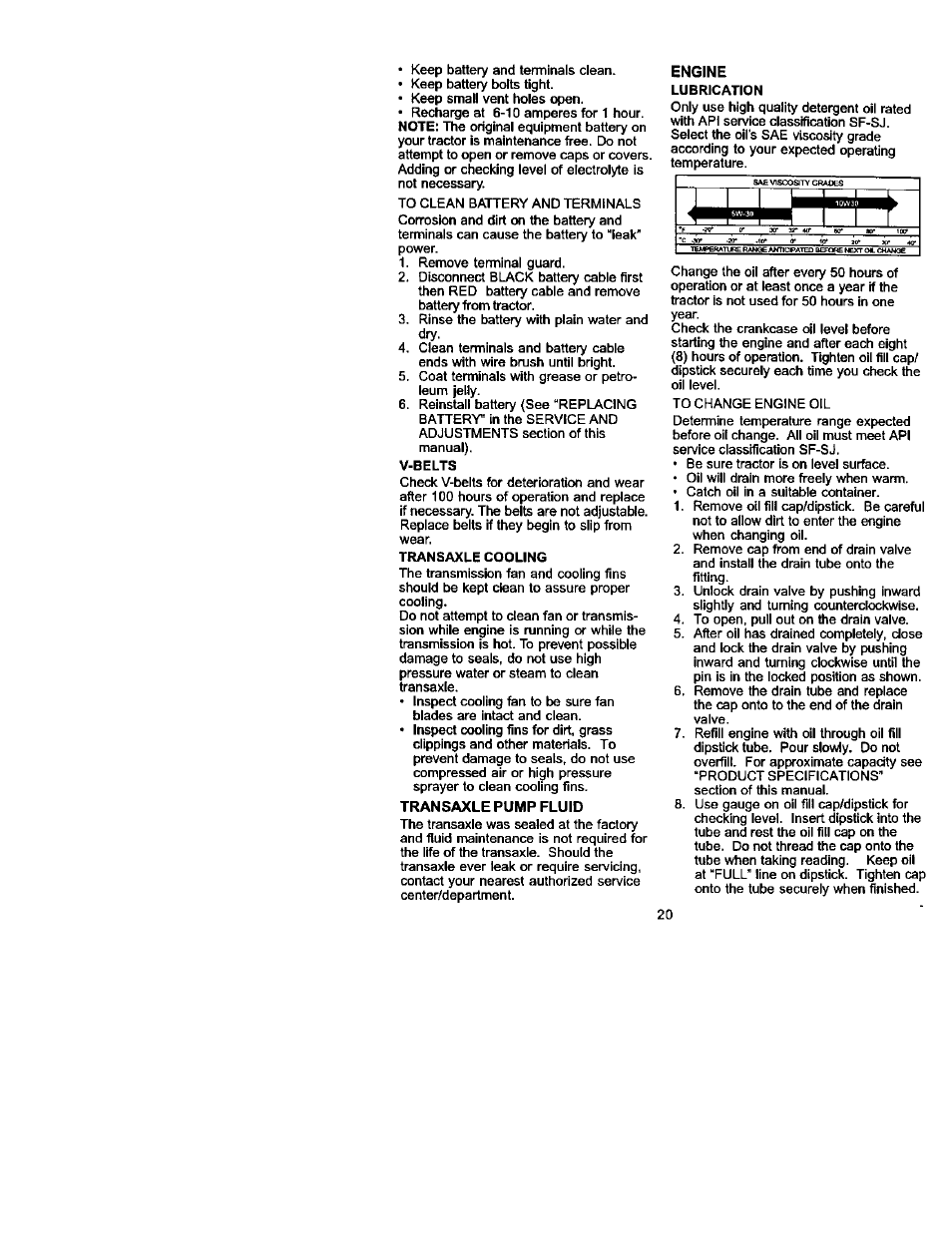 Transaxle pump fluid, Engine | Craftsman 917.272240 User Manual | Page 20 / 64