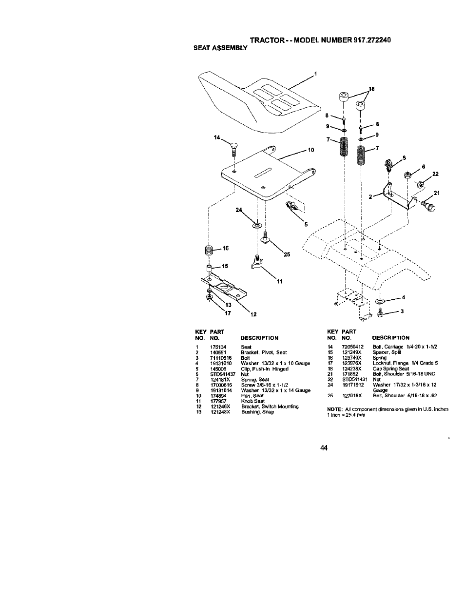 Seat assembly | Craftsman 917.272240 User Manual | Page 44 / 64