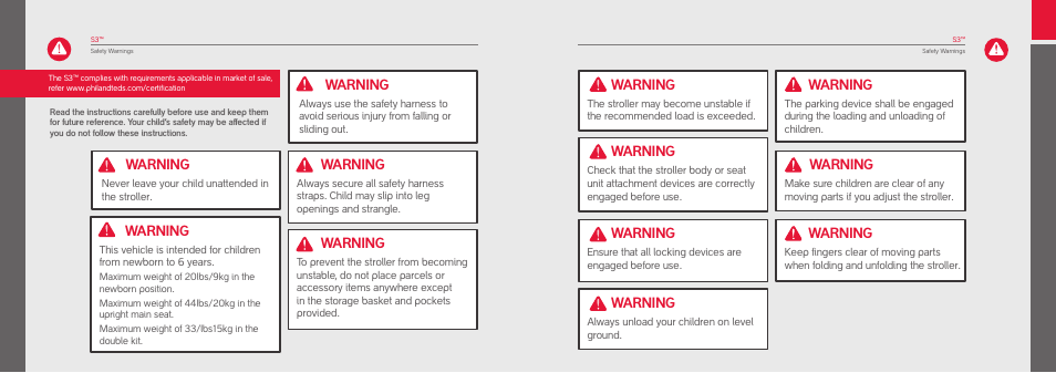 Warning | phil&teds S3 - USA User Manual | Page 3 / 15