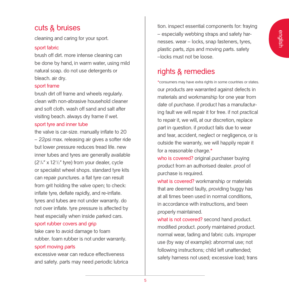 Rights ` remedies, Cuts ` bruises | phil&teds sport v2 User Manual | Page 10 / 13