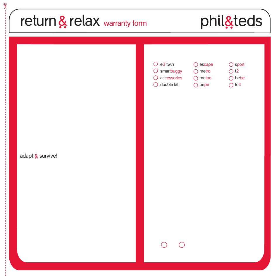 Return ` relax, Warranty form | phil&teds sport v1 User Manual | Page 21 / 24