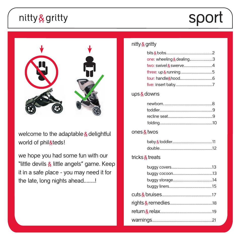 Sport, Nitty, Gritty | Welcome to the adaptable ` delightful world of | phil&teds sport v1 User Manual | Page 3 / 24