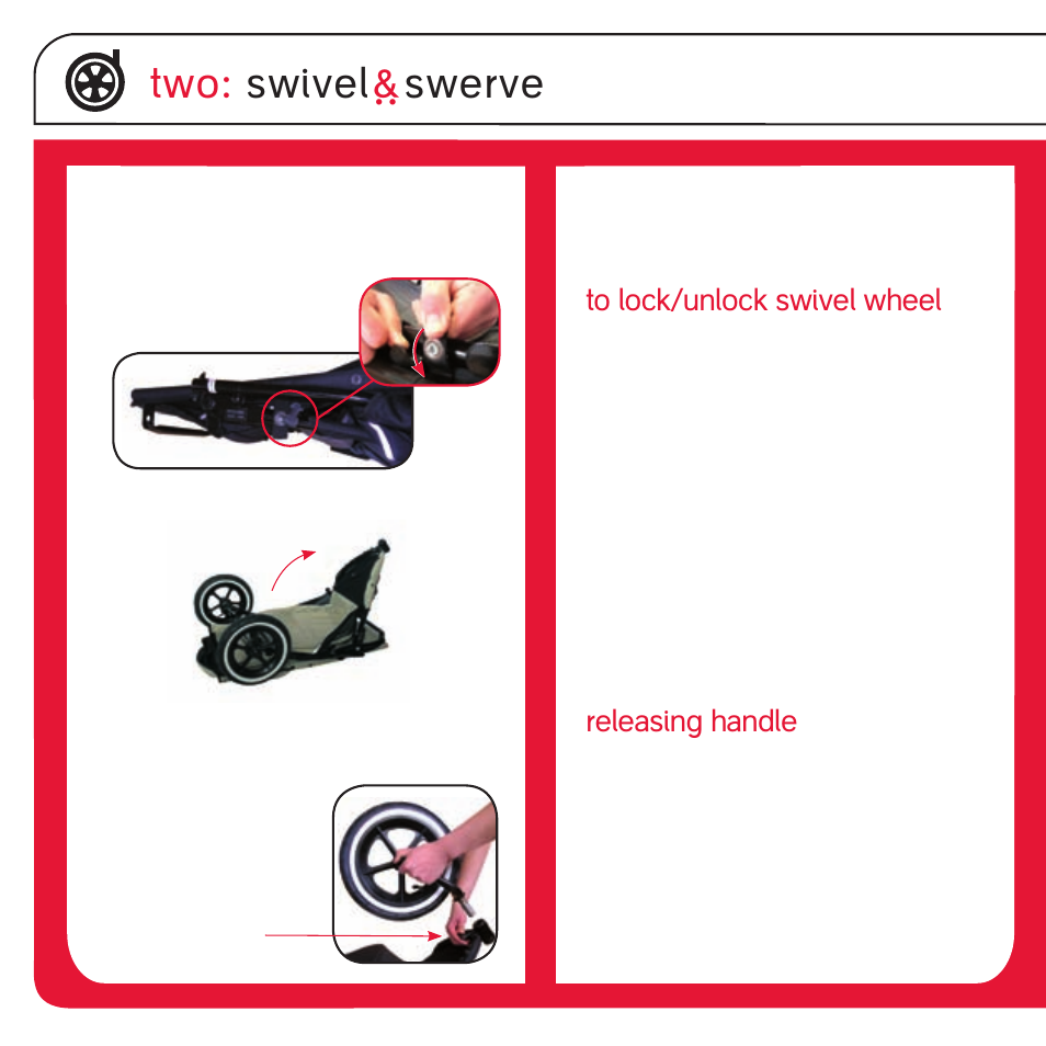 Two: swivel ` swerve, Releasing handle | phil&teds sport v1 User Manual | Page 6 / 24