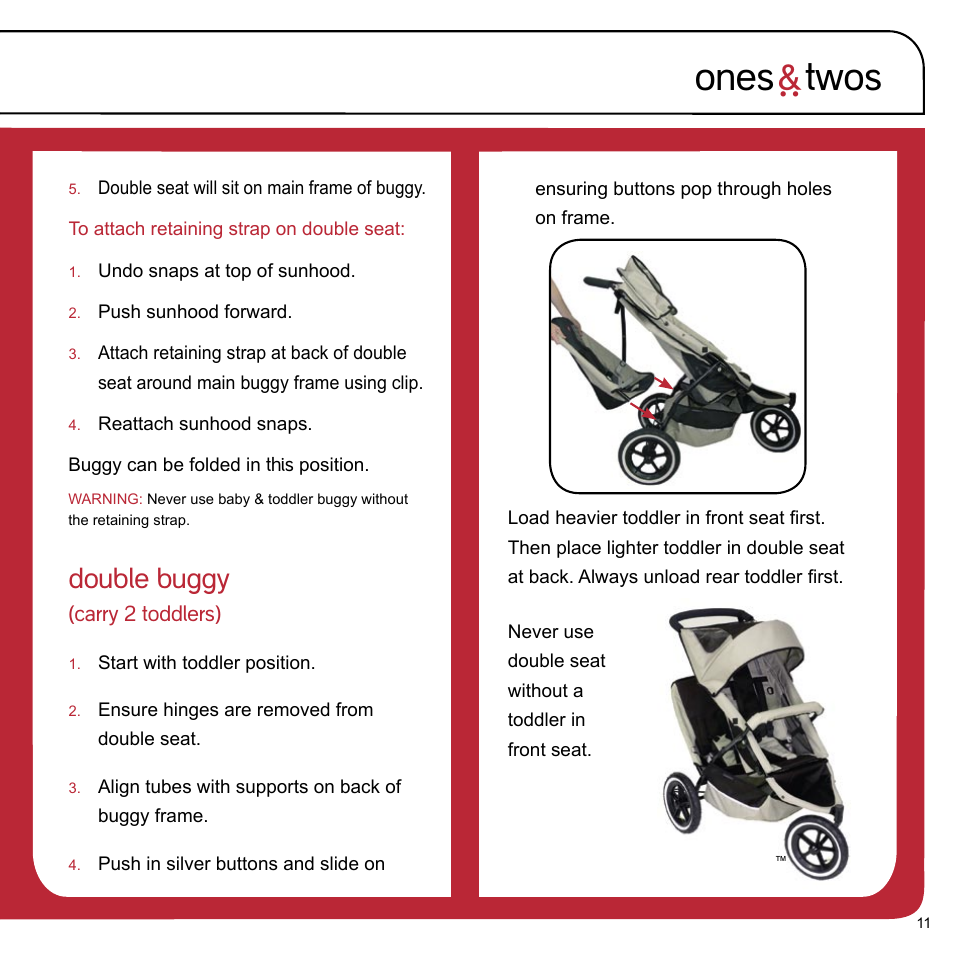 Ones ` twos, Double buggy | phil&teds e3 buggy User Manual | Page 13 / 24