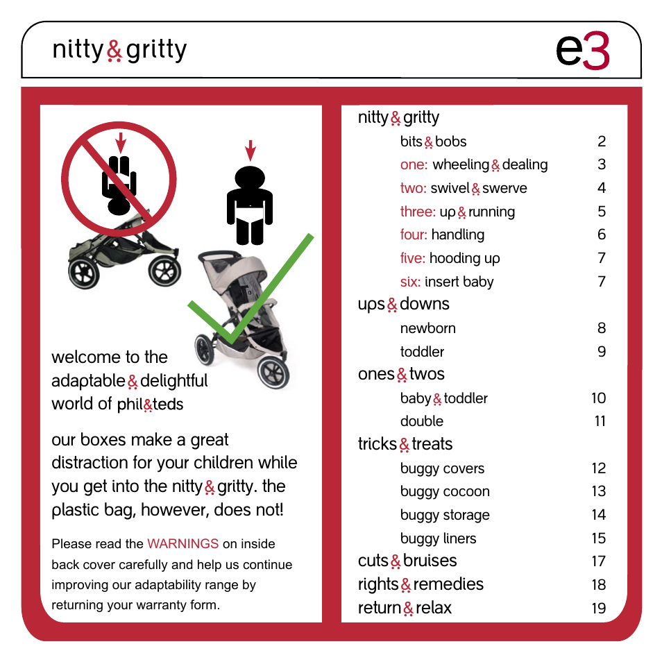 Nitty, Gritty | phil&teds e3 buggy User Manual | Page 3 / 24