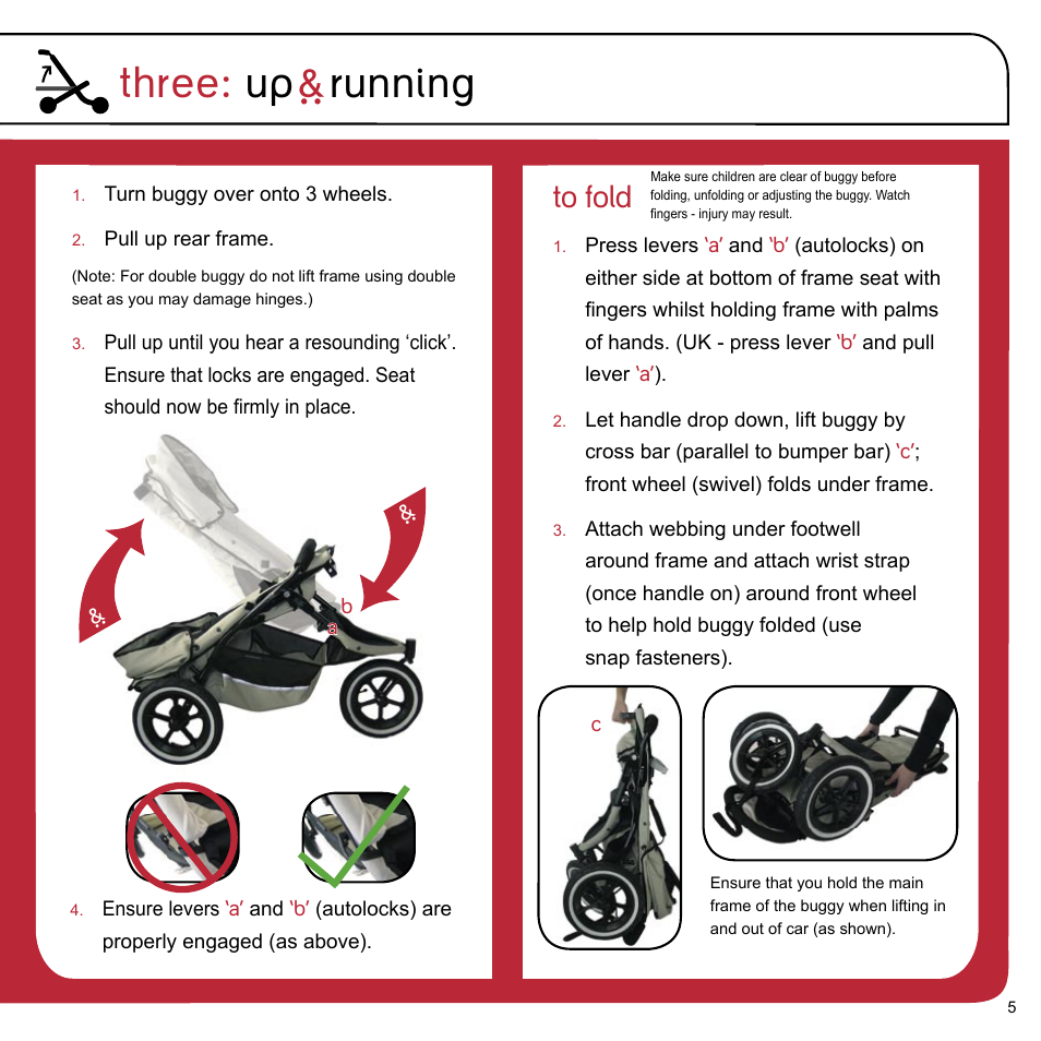 Three: up ` running | phil&teds e3 buggy User Manual | Page 7 / 24