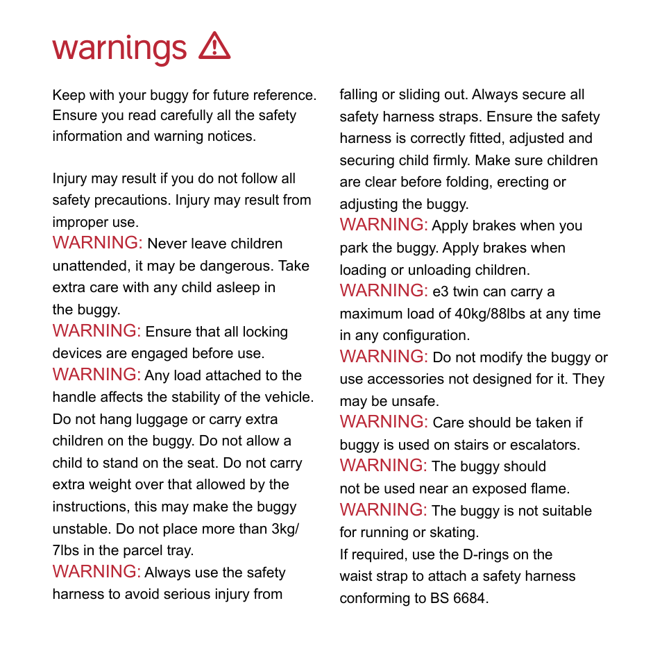 Warnings | phil&teds e3 twin buggy User Manual | Page 19 / 20