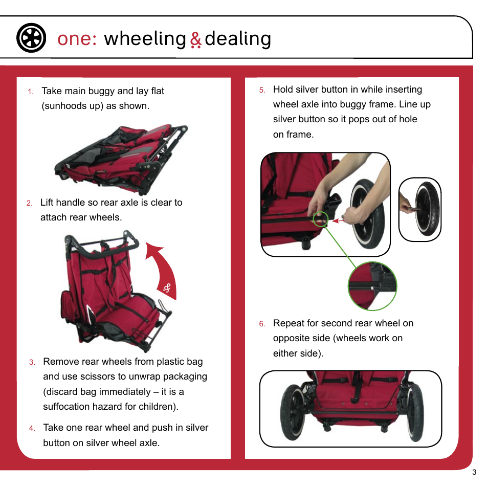 One: wheeling ` dealing | phil&teds e3 twin buggy User Manual | Page 5 / 20