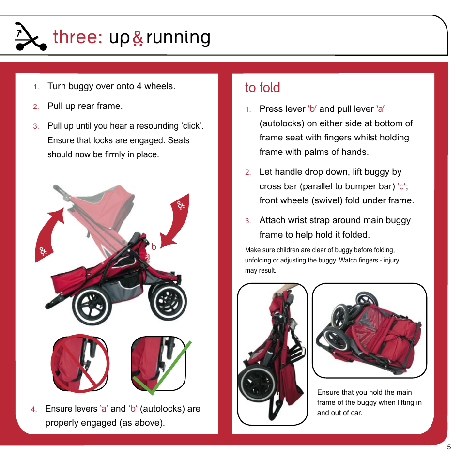 Three: up ` running | phil&teds e3 twin buggy User Manual | Page 7 / 20
