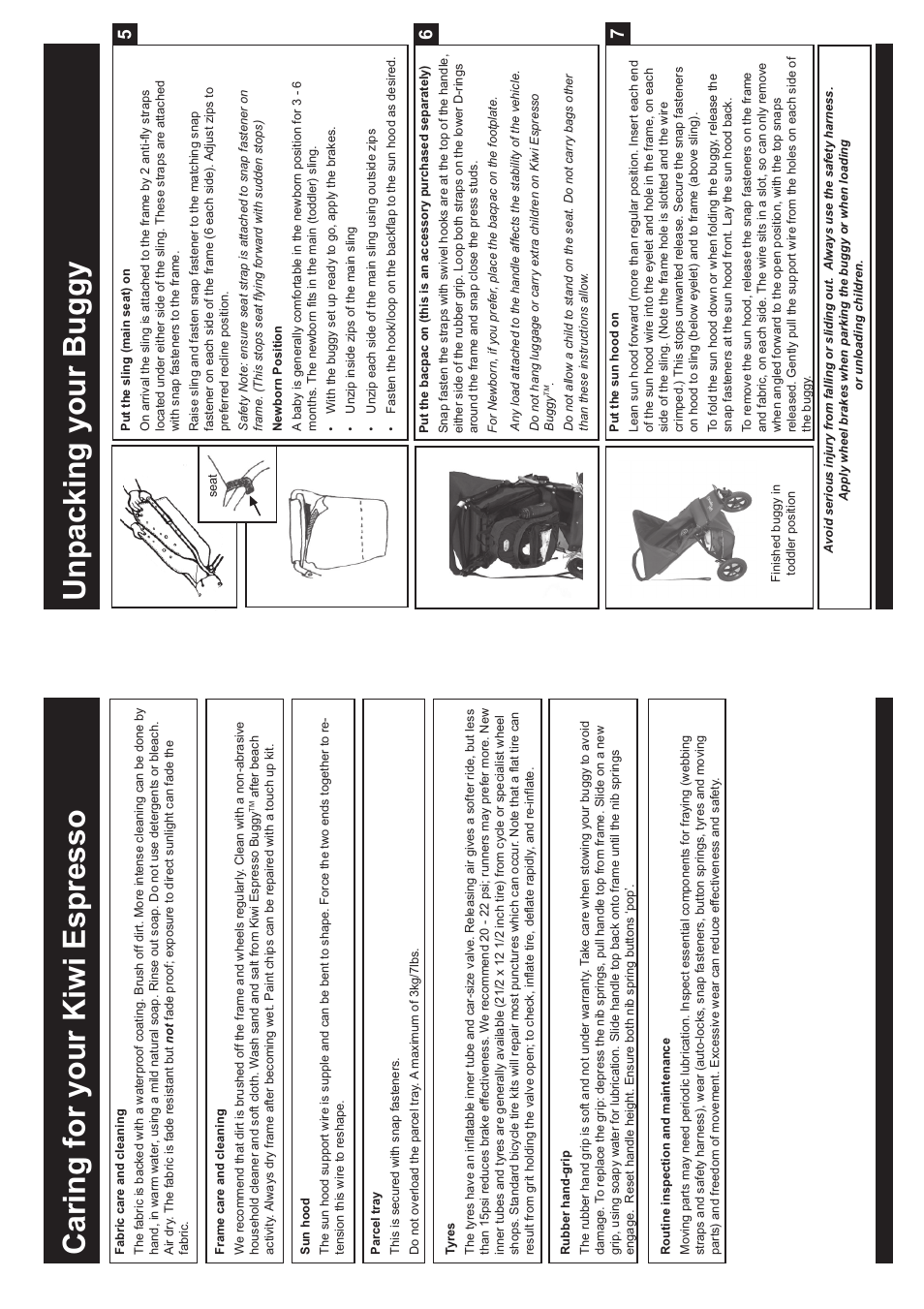 Unpacking your buggy, Caring for your kiwi espresso | phil&teds espresso buggy User Manual | Page 3 / 4