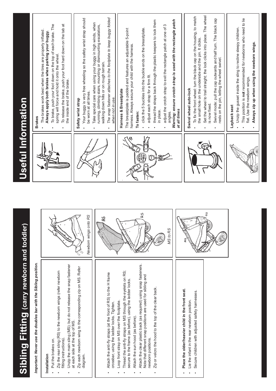 Useful information, Sibling fitting, Carry newborn and toddler) | phil&teds kiwi explorer buggy single & double User Manual | Page 5 / 6