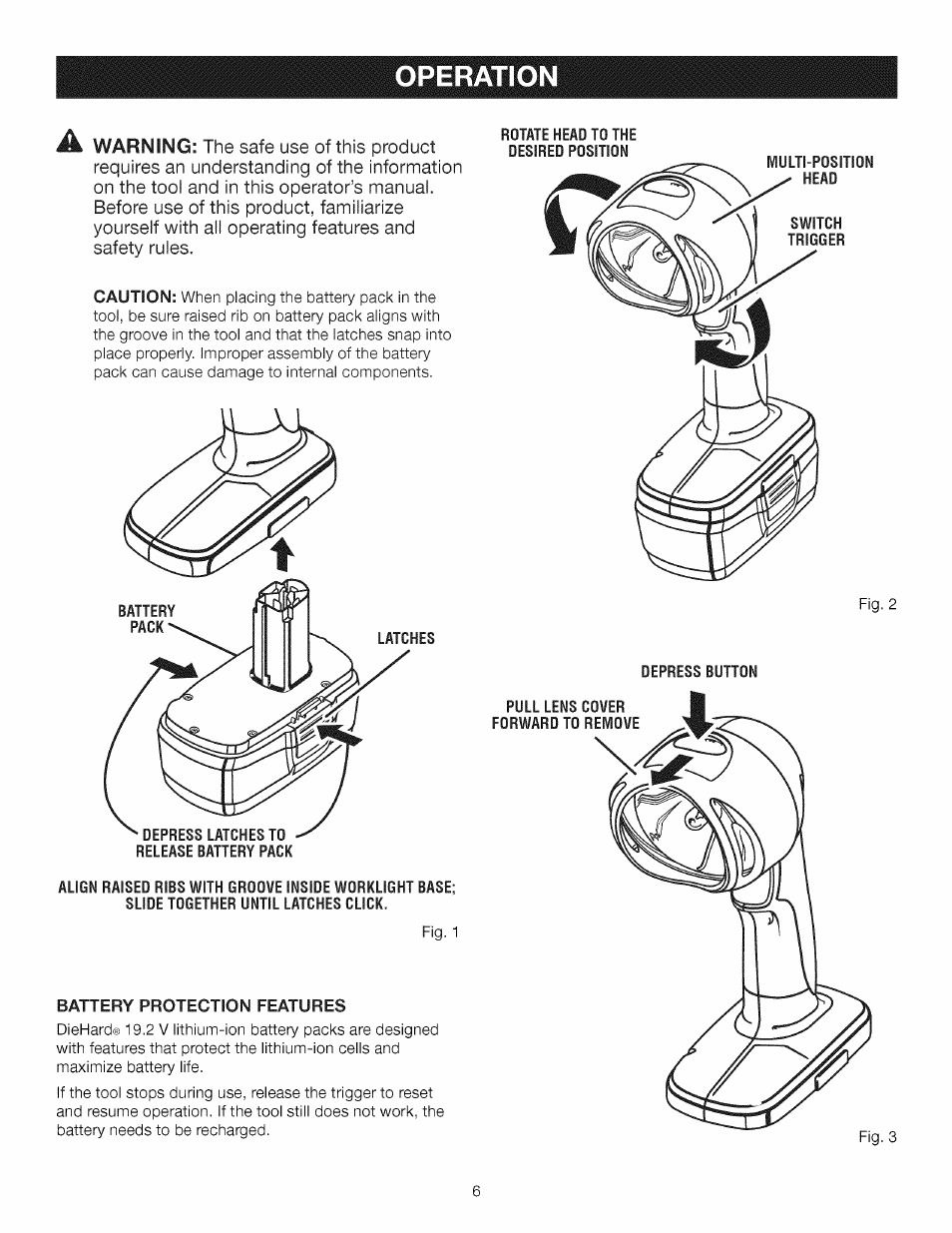 Operatio | Craftsman 315.113913 User Manual | Page 6 / 8