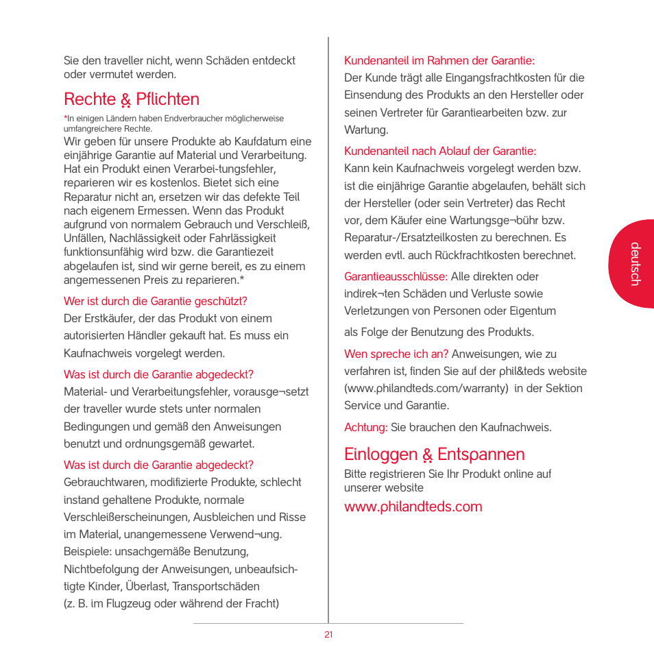 Rechte ~ pflichten, Einloggen ~ entspannen | phil&teds traveller (pre-2013) User Manual | Page 23 / 43