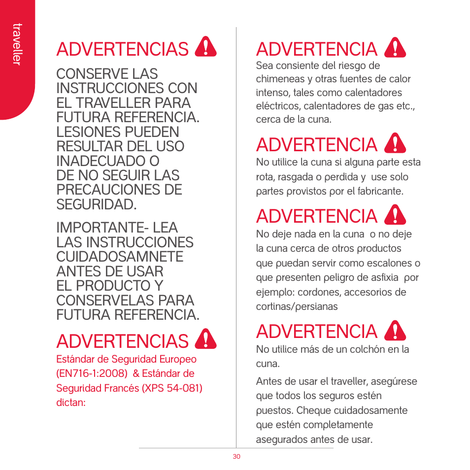 Attention, Advertencia, Advertencias | phil&teds traveller (pre-2013) User Manual | Page 32 / 43