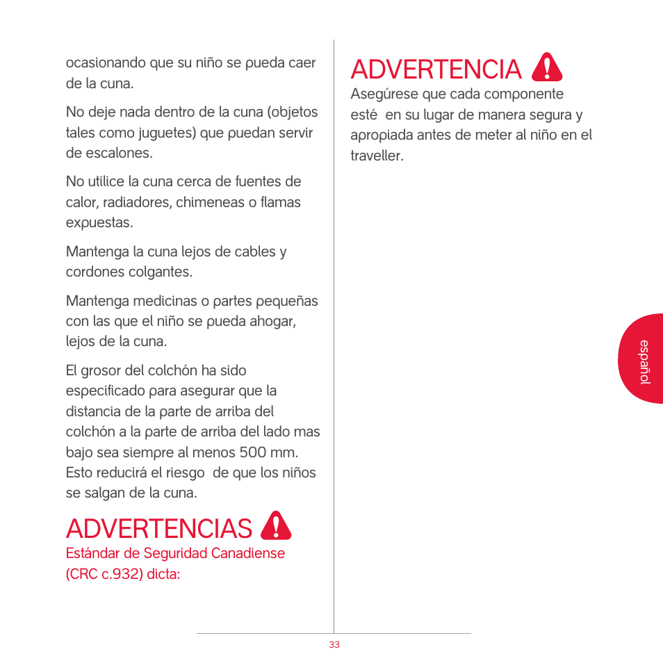 Attention, Advertencia, Advertencias | phil&teds traveller (pre-2013) User Manual | Page 35 / 43