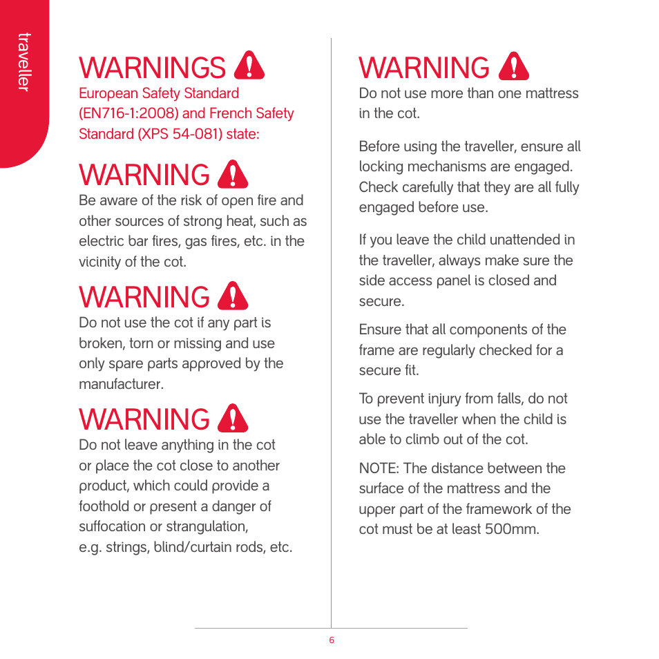 Attention, Warning, Warnings | phil&teds traveller (pre-2013) User Manual | Page 8 / 43