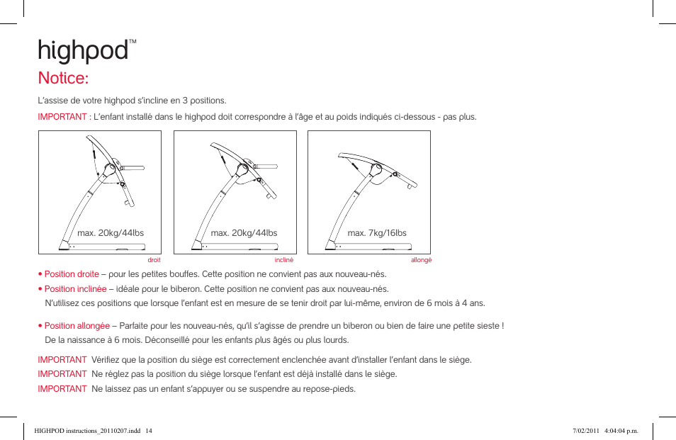 Highpod, Notice | phil&teds highpod User Manual | Page 14 / 42