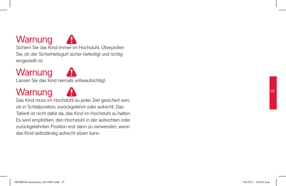 Attention attention attention, Warnung | phil&teds highpod User Manual | Page 25 / 42