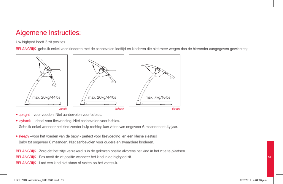 Algemene instructies | phil&teds highpod User Manual | Page 35 / 42