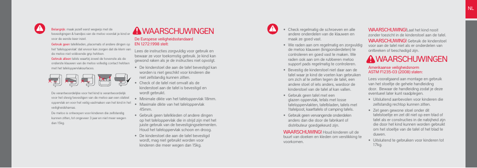 Waarschuwingen | phil&teds metoo User Manual | Page 20 / 22