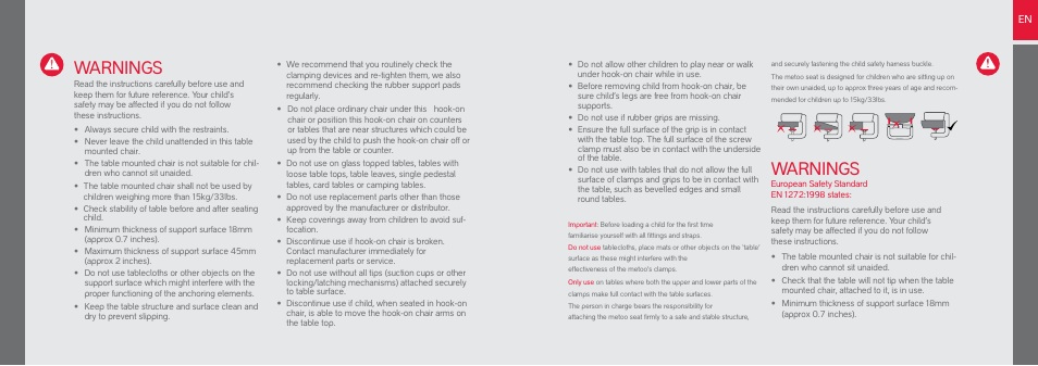 Warnings | phil&teds metoo User Manual | Page 7 / 22
