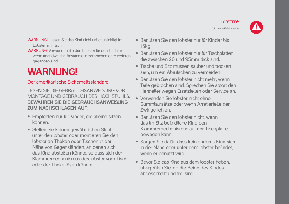 Warnung | phil&teds lobster User Manual | Page 25 / 40