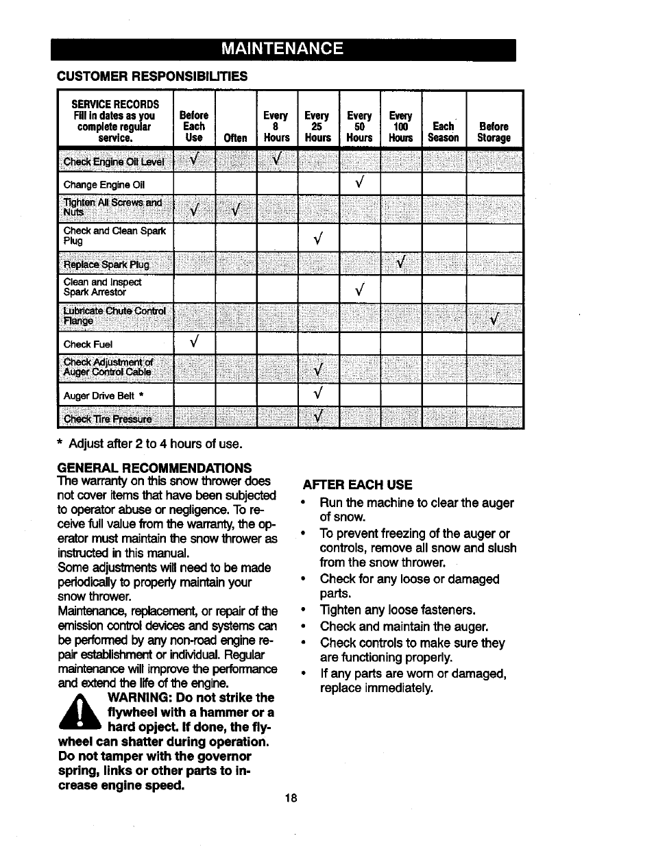 General recommendations, After each use, Maintenance | Craftsman 536881851 User Manual | Page 18 / 100